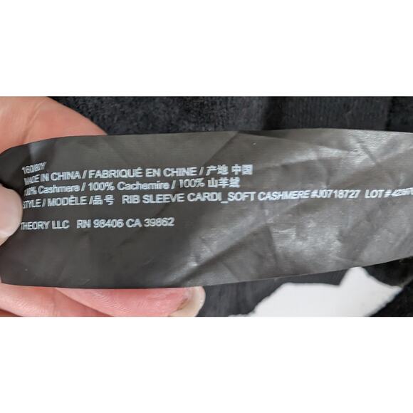 Theory 100% Cashmere Rib Sleeve Open Front Cardigan Black Petite (fits XS/S) - Picture 7 of 8